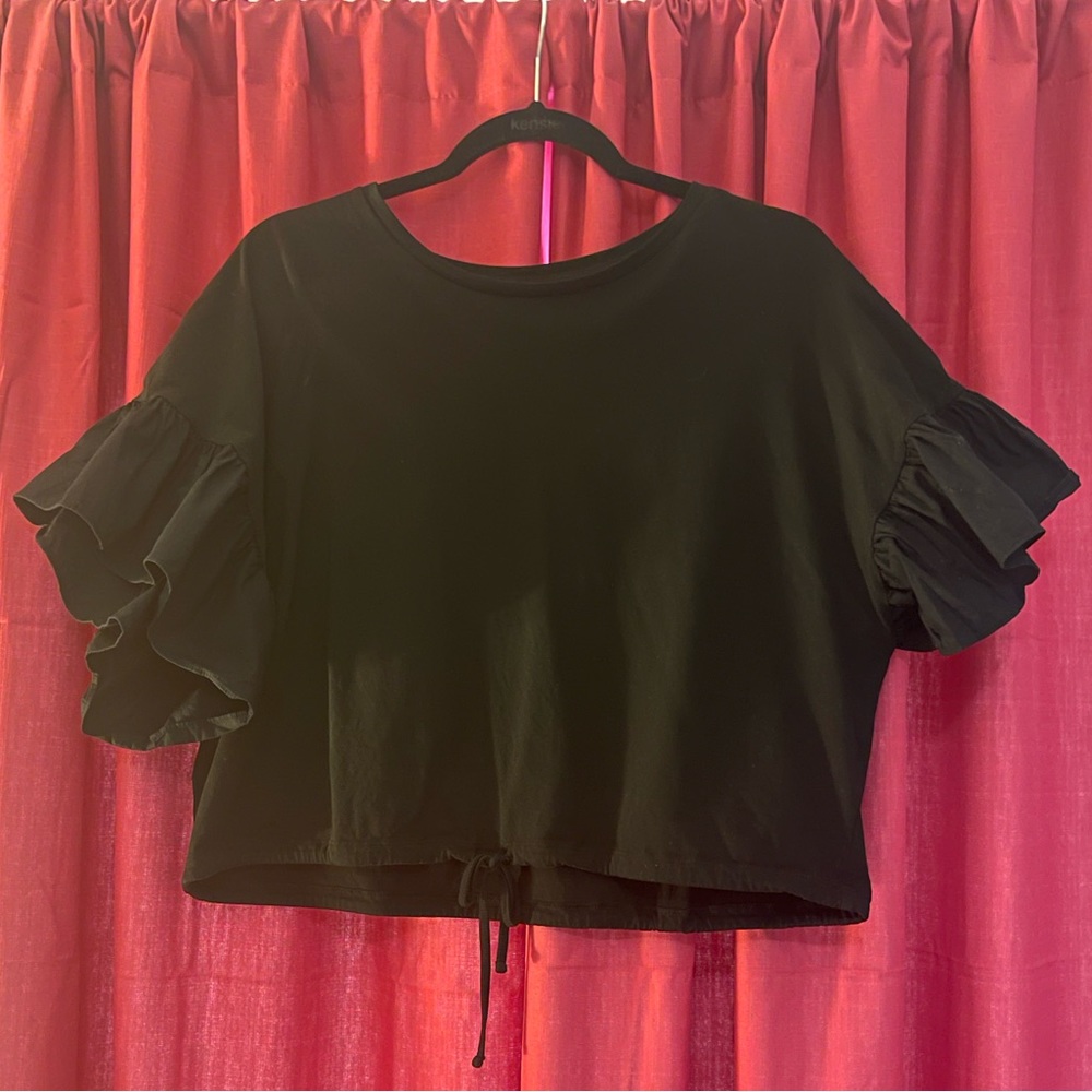 Express Black Tie Waist Top, Size Large